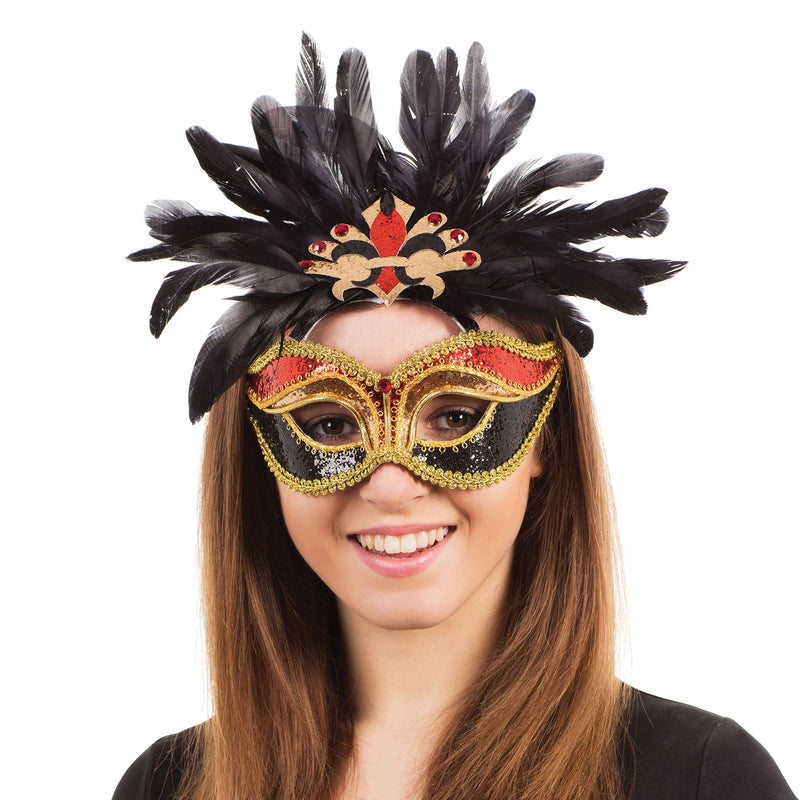 Carnival Red Black Gold+ Feathers G F Eye Masks Unisex_1 EM767