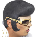 Elvis Headpiece Adult Black Rubber with Gold Moulded Glasses 1