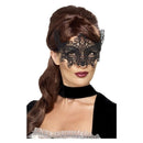 Embroidered Lace Filigree Swirl Black Masquerade Eye Mask 1