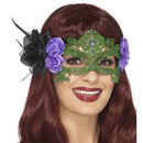 Embroidered Lace Filigree Witch Eyemask Adult Black Green 1