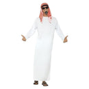 Fake Arab Sheikh Costume Adult White Tunic with Red Headdress 1