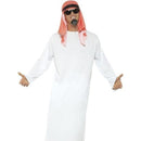 Fake Arab Sheikh Costume Adult White Tunic with Red Headdress 4