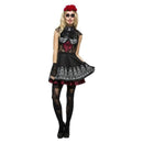 Fever Day of the Dead Costume Adult Black Dress Attached Underskirt Rose Headband 1
