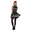 Fever Day of the Dead Costume Adult Black Dress Attached Underskirt Rose Headband 1