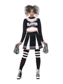 Gothic Cheerleader Costume Adult Black Crop Top Dress and Pom Poms 1