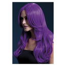 Adult Neon Purple Long Wavy Fever Khloe Wig with Centre Parting 66cm 1