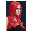 Fever Khloe Wig Adult Neon Red Long Wave with Centre Parting 56cm Costume Hair 1