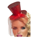 Fever Mini Top Hat On Headband Adult Glitter Red Netting Costume Accessory 2
