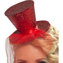 Fever Mini Top Hat On Headband Adult Glitter Red Netting Costume Accessory 1