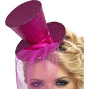 Fever Mini Top Hat On Headband Adult Hot Pink Detachable Netting 2