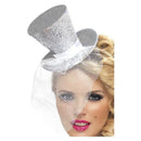 Mini Top Hat on Headband Silver Mesh Netting 1
