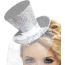 Mini Top Hat on Headband Silver Mesh Netting 2