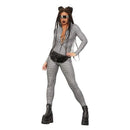 Fever Miss Whiplash Disco Holographic Costume Zip Up Silver and Black Catsuit 1