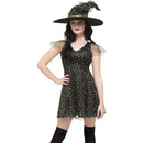 Fever Moon and Stars Witch Costume Adult Black Gold Costume Make Up 1