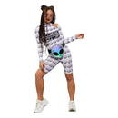 Fever Space Unitard Adult White All In One with Printed Alien Faces 1