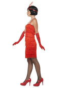 20's Flapper Costume Adult Red Short Dress Headband Gloves 3