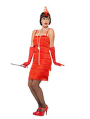 20's Flapper Costume Adult Red Short Dress Headband Gloves 5