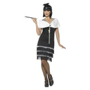 Flapper Costume Ladies Black Dress Headband and White Faux Fur Stole 1