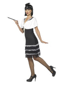 Flapper Costume Ladies Black Dress Headband and White Faux Fur Stole 2