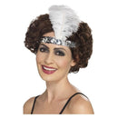 Flapper Headband Silver with White Feather Adult Costume Accessory 1