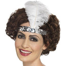 Flapper Headband Silver with White Feather Adult Costume Accessory 2