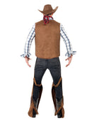 Fringe Cowboy Costume Adult Brown Waistcoat Chaps Hat and Red Neckerchief 2