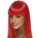 Neon Red Long Straight Wig with Fringe Glamourama Style 2