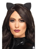 Glitter Vinyl Cat Ears Adult Black Headband 1