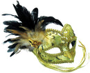 Gold & Braided Eye Pattern Mask Masquerade with Feathers 1