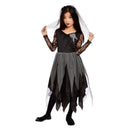 Graveyard Bride Costume Black Dress and Veiled Headband for Girls 1