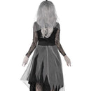 Graveyard Bride Costume Adult Black Dress Rose Veil 3