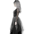 Graveyard Bride Costume Adult Black Dress Rose Veil 4