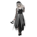 Graveyard Bride Costume Adult Black Dress Rose Veil 1
