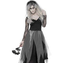 Graveyard Bride Costume Adult Black Dress Rose Veil 2