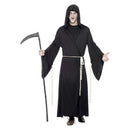 Grim Reaper Costume Adult Black Hooded Robe and Rope Belt 4