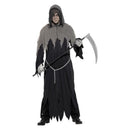 Grim Reaper Costume Adult Black Robe Grey Hood and Chain 1
