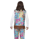 Groovy Hippie Costume Adult Blue Floral Top with Attached Waistcoat Trousers Headband 2