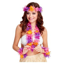 Hawaiian 4 Piece Set Adult Multi Coloured with Garland Wristbands and Headband 1