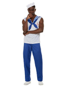 High Seas Sailor Costume Mens White Top Blue Trousers Dough Boy Hat 2