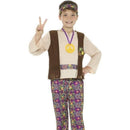 Hippie Boy Costume with Top Attached Waistcoat Trousers Medallion Headband Kids Multi Coloured 1