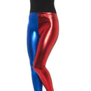 Two Tone Jester Cosplay Leggings Adult Metallic Blue Red Skin Tight 2