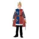 Kids King Arthur Medieval Costume Blue Red Tunic Red Cape Gold Coloured Crown 1