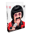 Black 60S Music Man Wig With Moustache & Glasses In Box