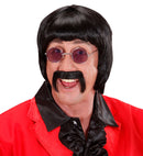 Black 60S Music Man Wig With Moustache & Glasses In Box