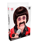 Brown 60S Music Man Wig With Moustache & Glasses In Box