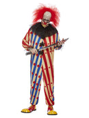 Creepy Clown Mens Circus Costume Jumpsuit Mask Neck Ruffle