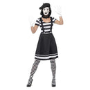 Lady Mime Artist Costume Adult Black and White Dress Collar Beret Gloves Tights Make Up 1