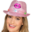 Light Up Sequin Hen Party Trilby Hat Adult Pink 1
