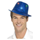 Light Up Sequin Trilby Hat Adult Blue with Multi Function LED Lights 1