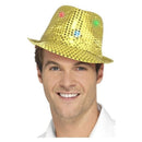 Gold Sequin LED Trilby Hat Adult Multi Function Lights 20s Costume Accessory 1